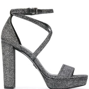 Michael Kors Charlize Glitter Strappy Platform Sandal Women Black/Silver